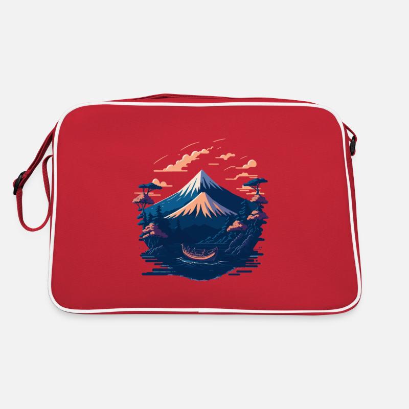 Serene Mount Fuji Sunset Peaceful River Scenery Retro Tasche
