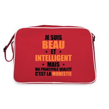 Je Suis Beau et Intelligent Mais ma Principale... - Sac Retro - rouge/blanc - Dos