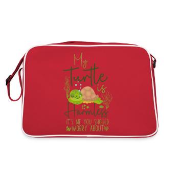 Sea Turtle Tortoise My Turtle Is - Retro Tasche - Rot/Weiß - Hinten