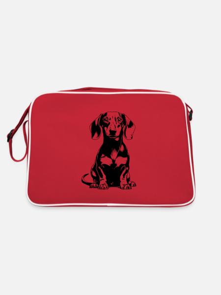 Dachshund dog, Weenie Dog - Retro Tasche - Rot/Weiß - Hinten