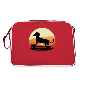 Dachshund skateboard dog, Weenie Dog - Retro Tasche - Rot/Weiß - Hinten