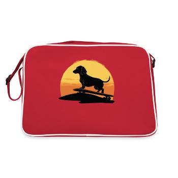 Dachshund skateboard dog, Weenie Dog - Retro Tasche - Rot/Weiß - Hinten