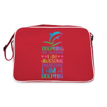 Dolphin Watercolor Dolphins Are - Retro Tasche - Rot/Weiß - Hinten