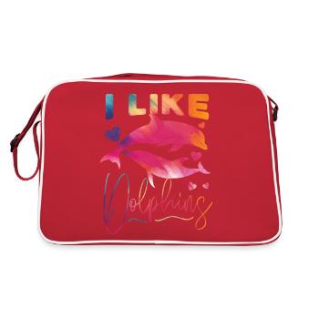Dolphin Watercolor I Like Dolphins - Retro Bag - red/white - Back