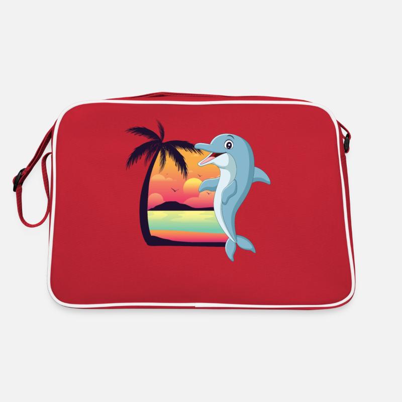 Dolphin Beach Palm Tree Coucher De Soleil Sac Retro
