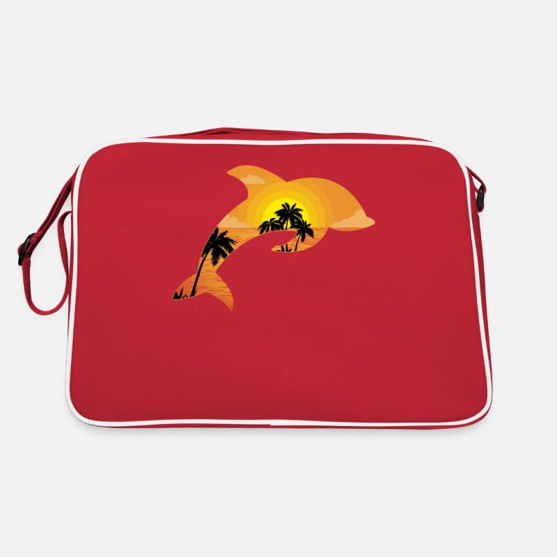 Dolphin Palm Tree Sunset - Retro Tasche - Rot/Weiß