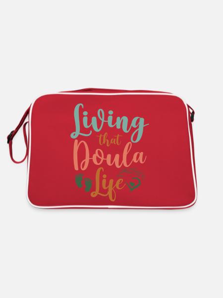 Doula Birth Worker Living That - Retro Tasche - Rot/Weiß - Hinten