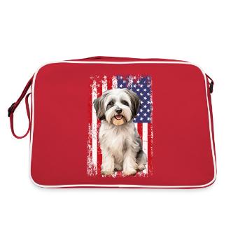 havanese dog, american flag - Retro Tasche - Rot/Weiß - Hinten