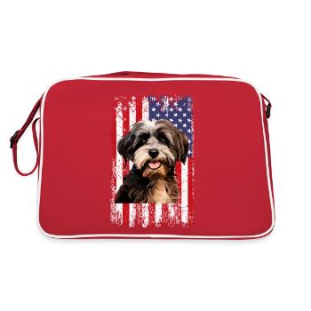 havanese dog, american flag - Retro Tasche - Rot/Weiß - Hinten