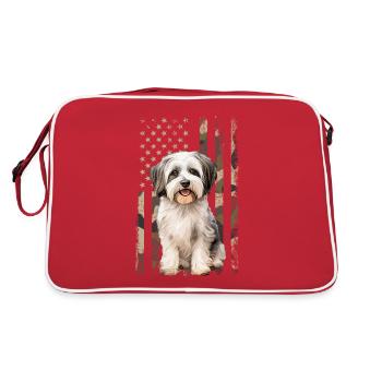 havanese dog, american flag - Retro Tasche - Rot/Weiß - Hinten