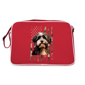 havanese dog, american flag - Retro Tasche - Rot/Weiß - Hinten