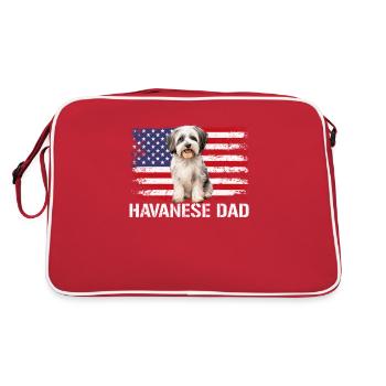 havanese dog, american flag - Retro Tasche - Rot/Weiß - Hinten