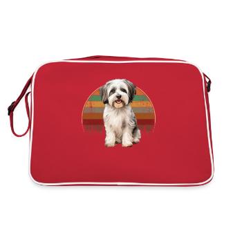 havanese dog, havenese vintage - Retro Tasche - Rot/Weiß - Hinten