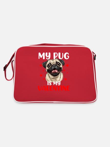 My pug is my valentine, valentines day pug - Retro Tasche - Rot/Weiß - Hinten