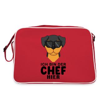 Chef Spruch Anführer Hund Rottweiler Motiv - Retro Tasche - Rot/Weiß - Hinten