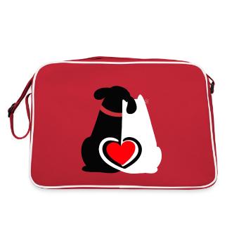 Coeur, Saint-Valentin, Chien, Chat, Amour, Amitié, Animaux - Sac Retro - rouge/blanc - Dos