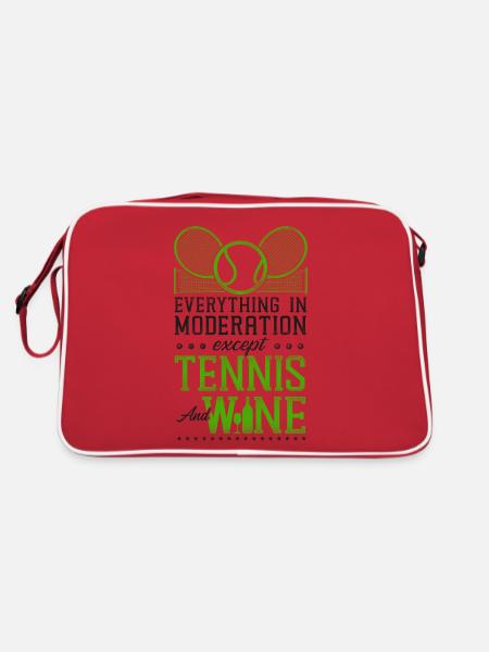 Funny Tennis Player Racket Wine - Retro Tasche - Rot/Weiß - Hinten
