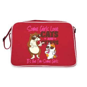 Otter Cat Some Girls Love Cats And - Retro Tasche - Rot/Weiß - Hinten