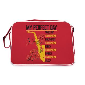Saxophone My Perfect Day Wake Up - Retro Tasche - Rot/Weiß - Hinten