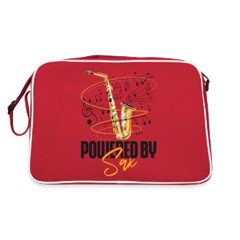Saxophone Pun Powered By Sax - Retro Tasche - Rot/Weiß - Hinten