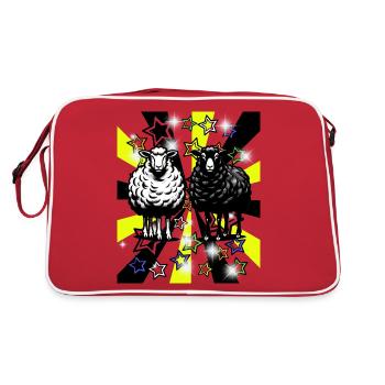 Retro Schafe Schaf Vintage 60er Lämmer Kinder - Retro Tasche - Rot/Weiß - Hinten