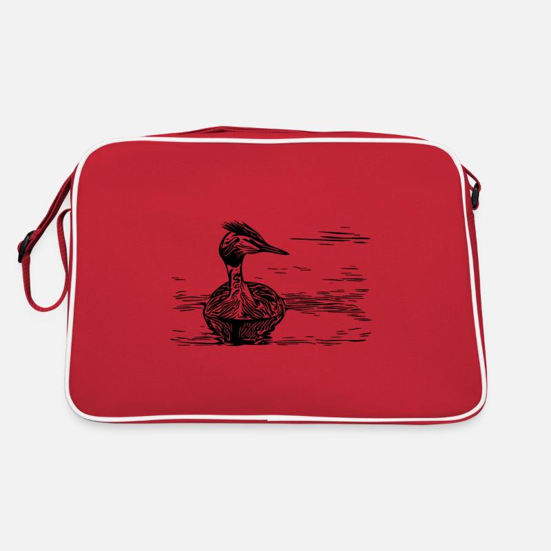 Grèbe à crête vintage flottant sur la rivière Sac Retro
