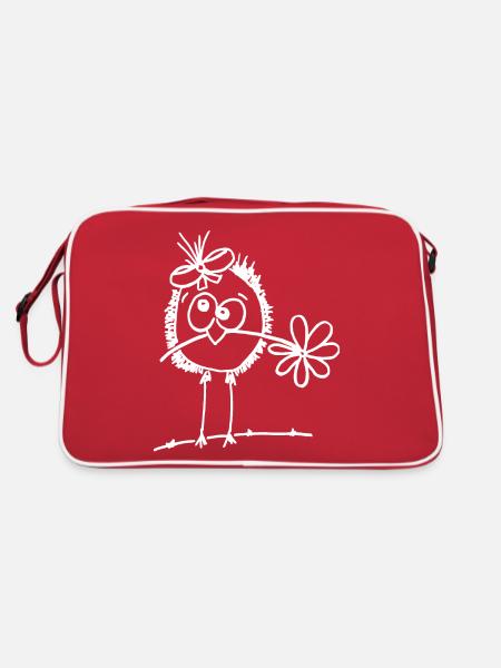 sweet bird with flower in the beak - Retro Bag - red/white - Back