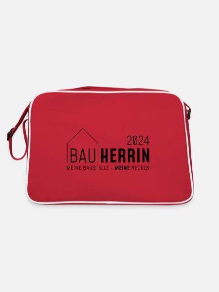 Bauherrin 2024, Meine Baustelle - meine Regeln - Retro Tasche - Rot/Weiß - Hinten