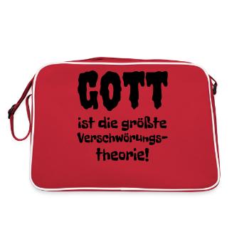 GOTT ist die größte VERSCHWÖRUNGSTHEORIE Spruch - Retro Tasche - Rot/Weiß - Hinten