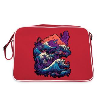 Tsunami wave japanese art, low colour palette - Sac Retro - rouge/blanc - Dos