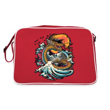 Chinesischer Drache taucht aus dem Wasser auf - Retro Tasche - Rot/Weiß - Hinten