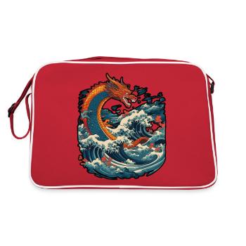 Chinesischer Drache taucht aus dem Wasser auf - Retro Tasche - Rot/Weiß - Hinten
