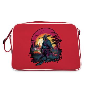 Chinese Warrior emerging from sunset, vector - Sac Retro - rouge/blanc - Dos