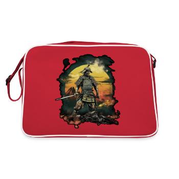Chinese Warrior emerging from sunset, vector - Sac Retro - rouge/blanc - Dos