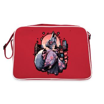 Anime girl kitsune posing, cute , fox, - Sac Retro - rouge/blanc - Dos