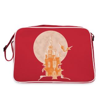 Château, Boho Line Art Design, Série « Halloween » - Sac Retro - rouge/blanc - Dos
