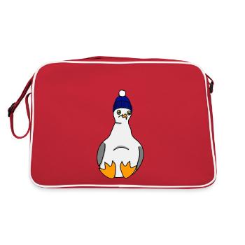Möwe mit Mütze - Vogel Meer Ostsee - Retro Tasche - Rot/Weiß - Hinten