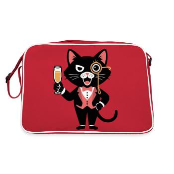 Stylish cat with monocle and – Cheers! - Retro Bag - red/white - Back