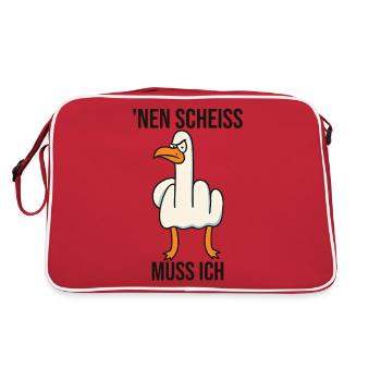 Nen Scheiss muss ich frecher Spruch Mittelfinger - Retro Tasche - Rot/Weiß - Hinten
