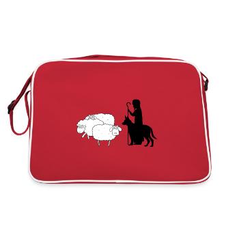 Berger avec chien de berger et moutons - Sac Retro - rouge/blanc - Dos