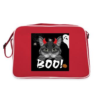 Festive design with a black cat for Halloween - Retro Bag - red/white - Back