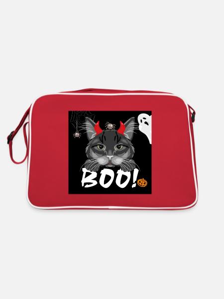 Festive design with a black cat for Halloween - Retro Bag - red/white - Back
