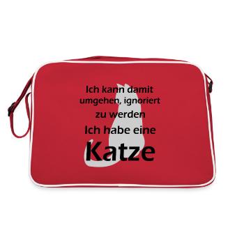 Katzen Spruch ignorieren - Retro Tasche - Rot/Weiß - Hinten