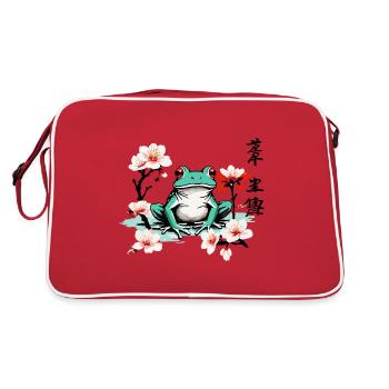 Japanischer Frosch Kirschblüten Vintage Kunst - Retro Tasche - Rot/Weiß - Hinten