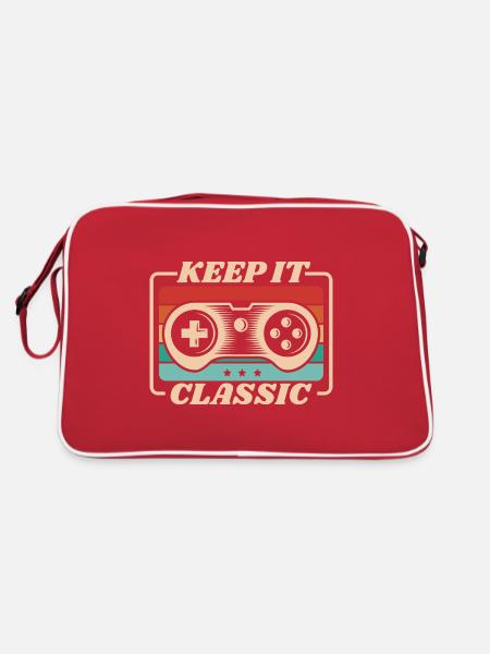 Retro Zocker Sprüche Gaming Geschenk - Retro Tasche - Rot/Weiß - Hinten