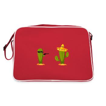 Lustige Motive Kaktus Überfall Mexiko Sombrero - Retro Tasche - Rot/Weiß - Hinten