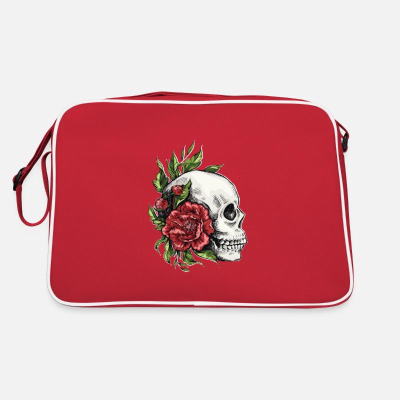 Schädel mit Blumen Bestes Geschenk - Retro Tasche - Rot/Weiß