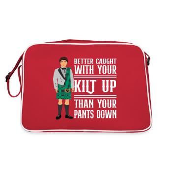 Tartan Kilt Schottenrock Spruch - Retro Tasche - Rot/Weiß - Hinten