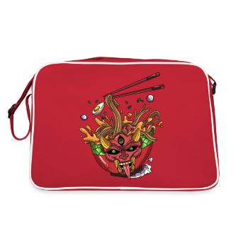 Nudelsuppe Ramen Monster Japan Dämon Essstäbchen - Retro Tasche - Rot/Weiß - Hinten