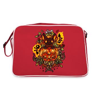 Cat from creepy Halloween pumpkin with ghosts - Retro Bag - red/white - Back